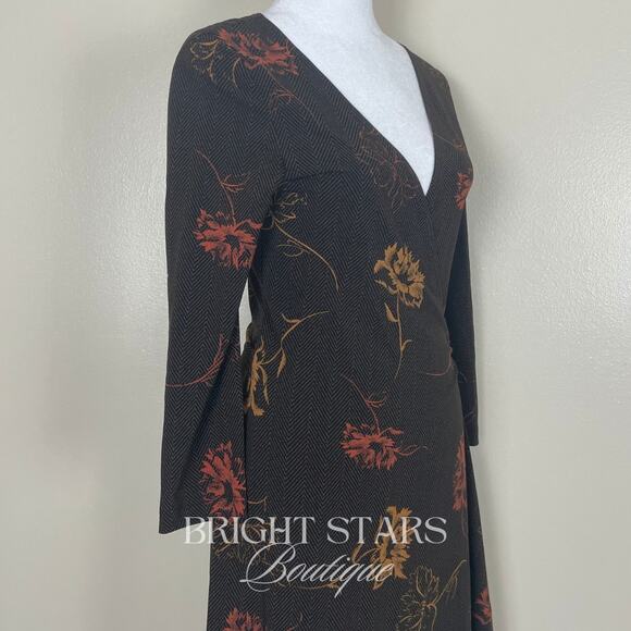 Rare Wrap Dress Alt ASO Lorelai Gilmore Girls Vintage Long Sleeve Brown Floral - Picture 9 of 11